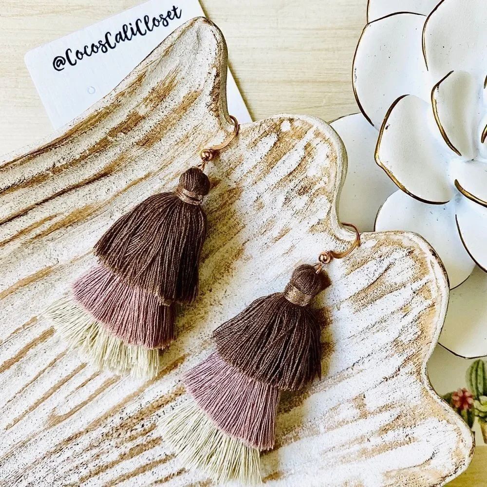 Mocha Brown Ombre Tassel Drop Earrings NWT